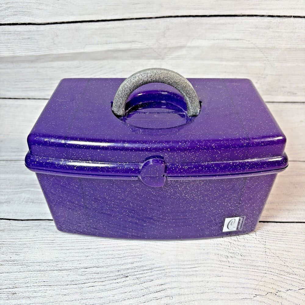 VTG Y2K Caboodles Makeup Case Purple With Tray Mirror Glitter Travel Makeup Tote